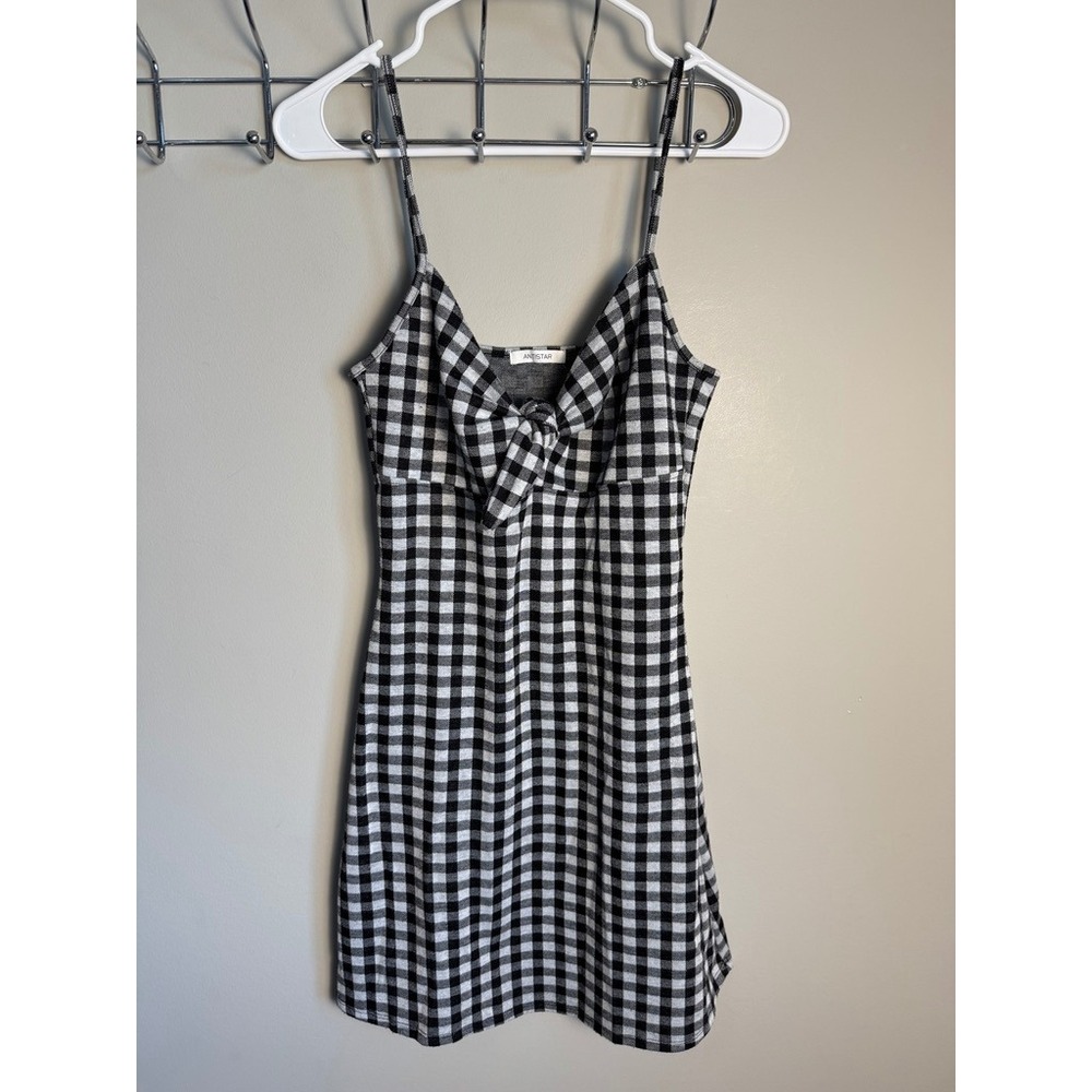 Antistar Womens Black Gingham Knot Front Mini Dress S Picnic Retro Summer